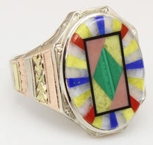 Load image into Gallery viewer, Antique 1920&#39;s Art Deco Lapis Malachite Opal Serpentine Inlay 10k Solid Tri-Color Gold Men&#39;s Ring