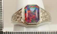 Load image into Gallery viewer, Antique 1920&#39;s Art Deco BRIGHT RAINBOW Black Natural Opal Milgrained 10k Solid White Gold Men&#39;s Ring