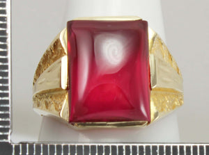 Vintage 1940's LARGE 12ct Ruby 10k Solid Yellow Gold Men's Ring