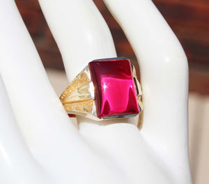 Vintage 1940's LARGE 12ct Ruby 10k Solid Yellow Gold Men's Ring