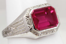 Load image into Gallery viewer, Antique Art Deco Ostby &amp; Barton 3.5ct Window Pane Emerald Cut Ruby 10k Solid White Gold Men&#39;s Ring