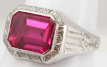 Load image into Gallery viewer, Antique Art Deco Ostby &amp; Barton 3.5ct Window Pane Emerald Cut Ruby 10k Solid White Gold Men&#39;s Ring