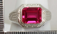 Load image into Gallery viewer, Antique Art Deco Ostby &amp; Barton 3.5ct Window Pane Emerald Cut Ruby 10k Solid White Gold Men&#39;s Ring