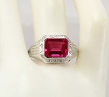 Load image into Gallery viewer, Antique Art Deco Ostby &amp; Barton 3.5ct Window Pane Emerald Cut Ruby 10k Solid White Gold Men&#39;s Ring