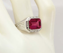 Load image into Gallery viewer, Antique Art Deco Ostby &amp; Barton 3.5ct Window Pane Emerald Cut Ruby 10k Solid White Gold Men&#39;s Ring