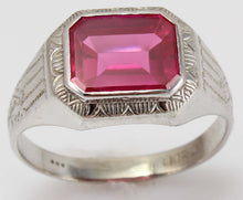 Load image into Gallery viewer, Antique Art Deco Ostby &amp; Barton 3.5ct Window Pane Emerald Cut Ruby 10k Solid White Gold Men&#39;s Ring