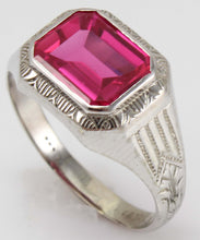 Load image into Gallery viewer, Antique Art Deco Ostby &amp; Barton 3.5ct Window Pane Emerald Cut Ruby 10k Solid White Gold Men&#39;s Ring