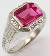 Load image into Gallery viewer, Antique Art Deco Ostby &amp; Barton 3.5ct Window Pane Emerald Cut Ruby 10k Solid White Gold Men&#39;s Ring