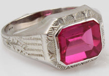 Load image into Gallery viewer, Antique Art Deco Ostby &amp; Barton 3.5ct Window Pane Emerald Cut Ruby 10k Solid White Gold Men&#39;s Ring