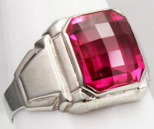 Antique 1920's Art Deco Ostby & Barton 8ct Checkerboard Cut Ruby 10k Solid White Gold Men's Ring