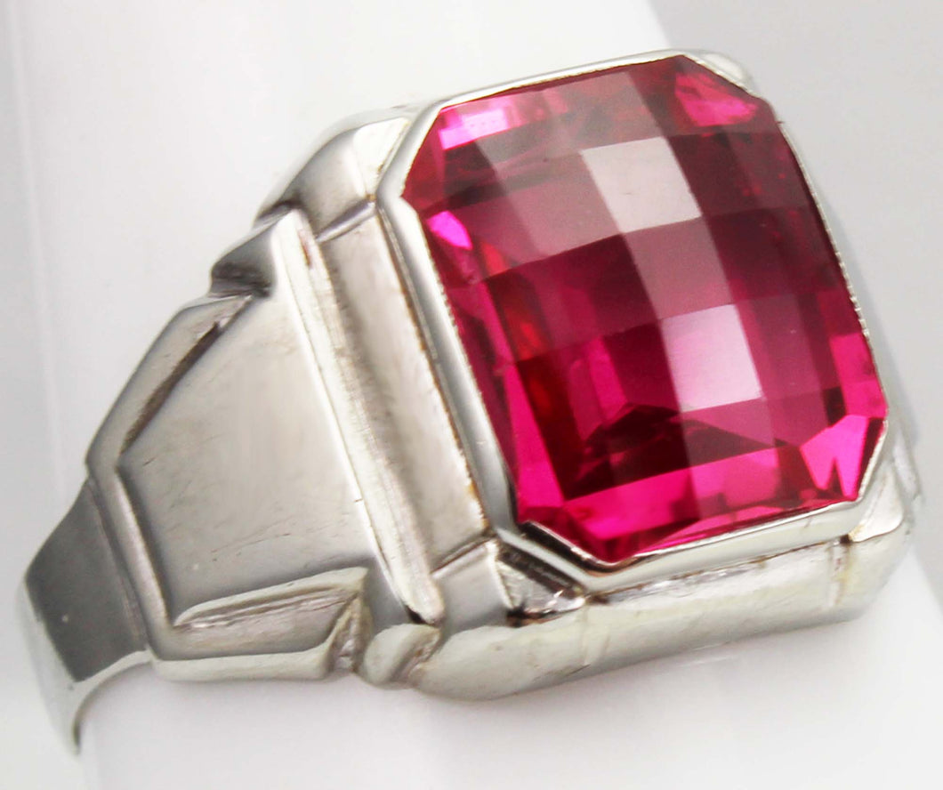 Antique 1920's Art Deco Ostby & Barton 8ct Checkerboard Cut Ruby 10k Solid White Gold Men's Ring