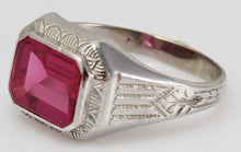 Load image into Gallery viewer, Antique Art Deco Ostby &amp; Barton 3.5ct Window Pane Emerald Cut Ruby 10k Solid White Gold Men&#39;s Ring