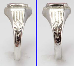 Antique Art Deco Ostby & Barton 3.5ct Window Pane Emerald Cut Ruby 10k Solid White Gold Men's Ring