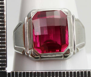 Antique 1920's Art Deco Ostby & Barton 8ct Checkerboard Cut Ruby 10k Solid White Gold Men's Ring