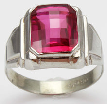 Load image into Gallery viewer, Antique 1920&#39;s Art Deco Ostby &amp; Barton 8ct Checkerboard Cut Ruby 10k Solid White Gold Men&#39;s Ring