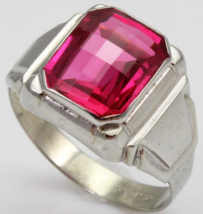 Antique 1920's Art Deco Ostby & Barton 8ct Checkerboard Cut Ruby 10k Solid White Gold Men's Ring