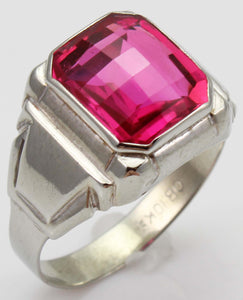 Antique 1920's Art Deco Ostby & Barton 8ct Checkerboard Cut Ruby 10k Solid White Gold Men's Ring