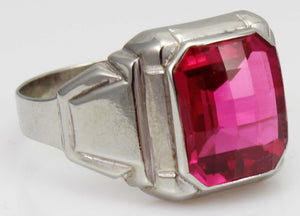 Antique 1920's Art Deco Ostby & Barton 8ct Checkerboard Cut Ruby 10k Solid White Gold Men's Ring