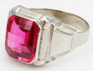 Antique 1920's Art Deco Ostby & Barton 8ct Checkerboard Cut Ruby 10k Solid White Gold Men's Ring