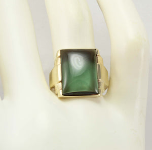 Antique 1920's Art Deco LARGE 12ct Green Sapphire Hand Engraved 10k Solid Yellow Gold Men's Ring