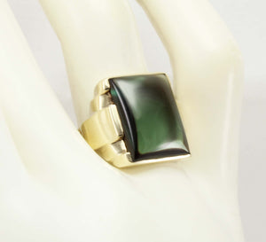 Antique 1920's Art Deco LARGE 12ct Green Sapphire Hand Engraved 10k Solid Yellow Gold Men's Ring