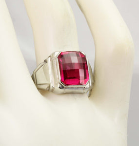 Antique 1920's Art Deco Ostby & Barton 8ct Checkerboard Cut Ruby 10k Solid White Gold Men's Ring