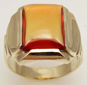 Antique 1920's Art Deco LARGE 12ct Orange Sapphire 10k Solid Yellow Gold Men's Ring