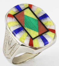 Load image into Gallery viewer, Antique BELAIS of NY Art Deco Lapis Malachite Opal Serpentine Inlay 10k Solid White Gold Men&#39;s Ring