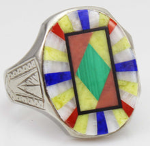 Load image into Gallery viewer, Antique BELAIS of NY Art Deco Lapis Malachite Opal Serpentine Inlay 10k Solid White Gold Men&#39;s Ring