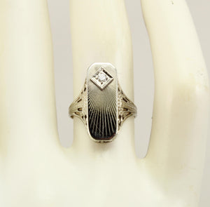 Antique JR WOOD of NY 1920's Art Deco Diamond 14k Solid White Gold Filigree Ladies Cocktail Ring