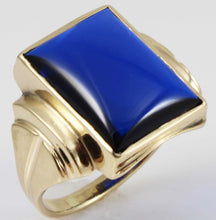 Load image into Gallery viewer, Vintage 1940&#39;s SIGNED Ullenberg Jewelry LARGE 12ct Blue Sapphire 10k Solid Yellow Gold Men&#39;s Ring