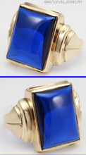 Load image into Gallery viewer, Vintage 1940&#39;s SIGNED Ullenberg Jewelry LARGE 12ct Blue Sapphire 10k Solid Yellow Gold Men&#39;s Ring