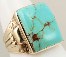 Load image into Gallery viewer, Antique 1920&#39;s Art Deco Natural RARE RED/ORANGE MATRIX KINGMAN Turquoise 10k Solid Gold Men&#39;s Ring