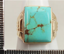 Load image into Gallery viewer, Antique 1920&#39;s Art Deco Natural RARE RED/ORANGE MATRIX KINGMAN Turquoise 10k Solid Gold Men&#39;s Ring