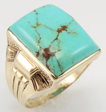 Load image into Gallery viewer, Antique 1920&#39;s Art Deco Natural RARE RED/ORANGE MATRIX KINGMAN Turquoise 10k Solid Gold Men&#39;s Ring