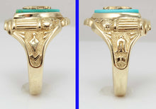 Load image into Gallery viewer, ORNATE Antique Art Deco SIGNED GOTHIC Masonic Natural Turquoise &amp; 10k Solid Yellow Gold Men&#39;s Ring