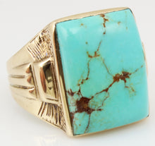 Load image into Gallery viewer, Antique 1920&#39;s Art Deco Natural RARE RED/ORANGE MATRIX KINGMAN Turquoise 10k Solid Gold Men&#39;s Ring