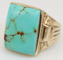 Load image into Gallery viewer, Antique 1920&#39;s Art Deco Natural RARE RED/ORANGE MATRIX KINGMAN Turquoise 10k Solid Gold Men&#39;s Ring