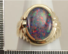 Load image into Gallery viewer, Antique 1920&#39;s Art Deco LARGE RAINBOW RARE Black Natural Opal Handwrought 10k Solid Gold Men&#39;s Ring