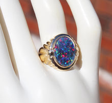 Load image into Gallery viewer, Antique 1920&#39;s Art Deco LARGE RAINBOW RARE Black Natural Opal Handwrought 10k Solid Gold Men&#39;s Ring