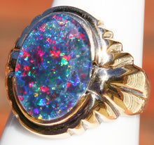 Load image into Gallery viewer, Antique 1920&#39;s Art Deco LARGE RAINBOW RARE Black Natural Opal Handwrought 10k Solid Gold Men&#39;s Ring