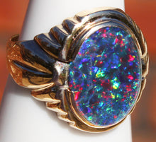 Load image into Gallery viewer, Antique 1920&#39;s Art Deco LARGE RAINBOW RARE Black Natural Opal Handwrought 10k Solid Gold Men&#39;s Ring