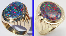 Load image into Gallery viewer, Antique 1920&#39;s Art Deco LARGE RAINBOW RARE Black Natural Opal Handwrought 10k Solid Gold Men&#39;s Ring