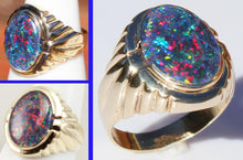 Load image into Gallery viewer, Antique 1920&#39;s Art Deco LARGE RAINBOW RARE Black Natural Opal Handwrought 10k Solid Gold Men&#39;s Ring