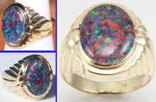 Load image into Gallery viewer, Antique 1920&#39;s Art Deco LARGE RAINBOW RARE Black Natural Opal Handwrought 10k Solid Gold Men&#39;s Ring