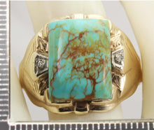 Load image into Gallery viewer, Antique Art Deco Natural RARE COLLAPSED MATRIX KINGMAN Turquoise &amp; Diamond 10k Solid Gold Men&#39;s Ring