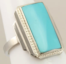 Load image into Gallery viewer, Antique 1920&#39;s Art Deco RARE Natural Persian Turquoise Milgrained 10k Solid White Gold Cocktail Ring