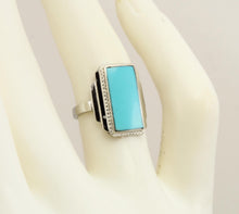 Load image into Gallery viewer, Antique 1920&#39;s Art Deco RARE Natural Persian Turquoise Milgrained 10k Solid White Gold Cocktail Ring