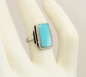 Antique 1920's Art Deco RARE Natural Persian Turquoise Milgrained 10k Solid White Gold Cocktail Ring