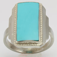 Load image into Gallery viewer, Antique 1920&#39;s Art Deco RARE Natural Persian Turquoise Milgrained 10k Solid White Gold Cocktail Ring